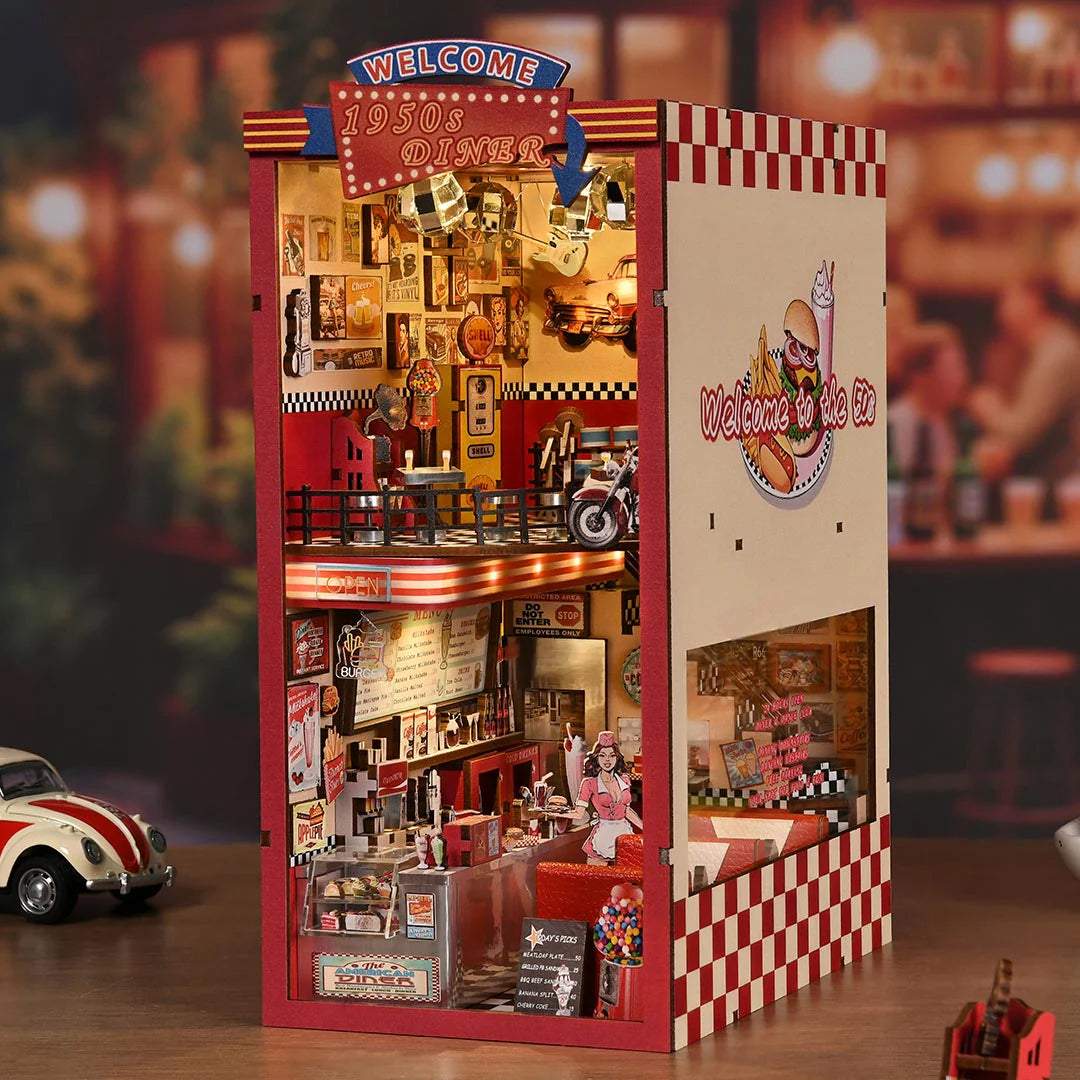 (Sold out) 1950s Diner – DIY Wooden Book Nook Shelf Insert
